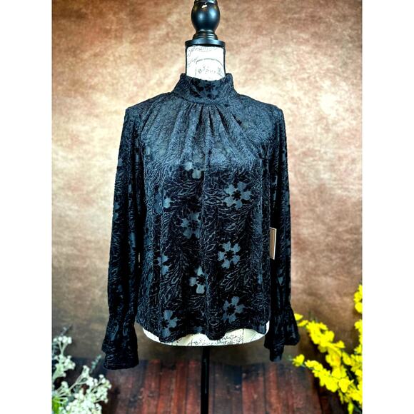1. State High Neck Open Back Long Sleeve Blouse Rich Black M - Picture 10 of 16
